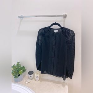 REISS pleated sheer long sleeve blouse